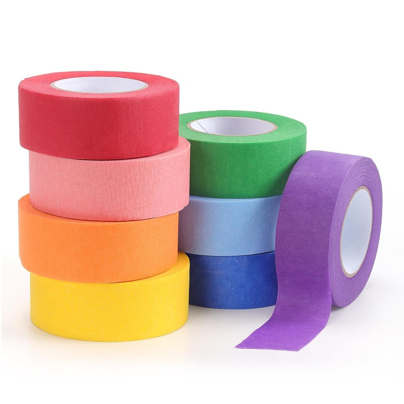 LONGKEY Colored Masking Tape Painters Tape 1 Inch X 20 Yards, 8 Rolls, 160 Yards in Total, Craft Color Painters Colorful Art Rainbow Labeling Tapes Marking Tape for Kids Crafts Moving Classroom - Image 1